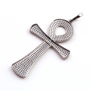 1 Pc Antique Finish Pave Diamond Designer Ankh Shape Pendant - 925 Sterling Silver- Necklace Pendant 58mmx33mm PD1769 - Tucson Beads