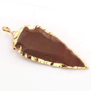 1 Pc Brown Jasper Arrowhead  24k Gold  Plated Pendant -  Electroplated With Gold Edge 3.5 Inches (You Choose) AR178 - Tucson Beads