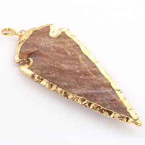 1 Pc Shaded Brown & Grey Jasper Arrowhead  24k Gold  Plated Pendant -  Electroplated With Gold Edge 3 Inch (You- Choose) AR369 - Tucson Beads