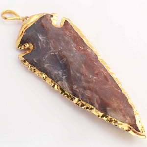 1 Pc Shaded Brown Jasper Arrowhead 24k Gold Plated Pendant - Electroplated With Gold Edge 3 Inch (You- Choose) AR050 - Tucson Beads