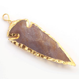 1 Pc Shaded Brown Jasper Arrowhead 24k Gold Plated Pendant - Electroplated With Gold Edge 3 Inch (You- Choose) AR050 - Tucson Beads