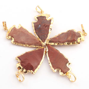 5 Pcs Brown Jasper  Arrowhead 24k Gold Plated Pendant - Electroplated With Gold Edge - 1.5 Inches AR181 - Tucson Beads