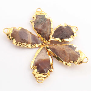5  Pcs Shaded Brown Jasper Arrowhead  24k Gold  Plated Charm Pendant -  Electroplated With Gold Edge 1.5Inches- AR088 - Tucson Beads