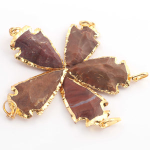5 Pcs Brown Jasper Arrowhead  24k Gold  Plated Pendant - Electroplated With Gold Edge - 1.5 Inches-AR095 - Tucson Beads