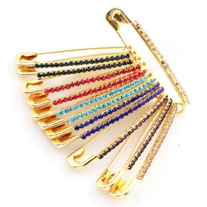 1 Pc Multi Color Cubic Zirconia Bejweled Safety Pin- Rhinestone Saftey Pin -Shiny Safety Pin- Brass Plated Silver Polish Pin 53mmx11mm WTC109 - Tucson Beads
