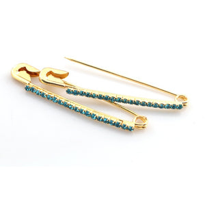 1 Pc Multi Color Cubic Zirconia Bejweled Safety Pin- Rhinestone Saftey Pin -Shiny Safety Pin- Brass Plated Silver Polish Pin 53mmx11mm WTC109 - Tucson Beads