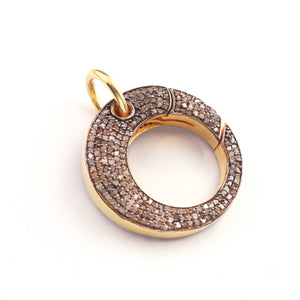 Diamond Lobster Clasp, Pave Clasp, 925 Sterling Silver, Round Shape Both Side Diamond Clasp, Diamond Findings,, Diamond Findings 925 Sterling Silver & Vermeil / Rose & Yellow Gold Vermeil -  28mm pdc00474 - Tucson Beads