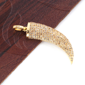 1 Pc Pave Diamond Horn 925 Sterling Silver, Vermeil & Yellow Gold Vermeil Pendant - Diamond Pendant 37mmx12mm PD253 - Tucson Beads