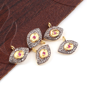 1 Pc Pave Diamond Evil Eye With Pink Amethyst Charm 925 Sterling Vermeil Pendant - 10mmx12mm PDC1022 - Tucson Beads