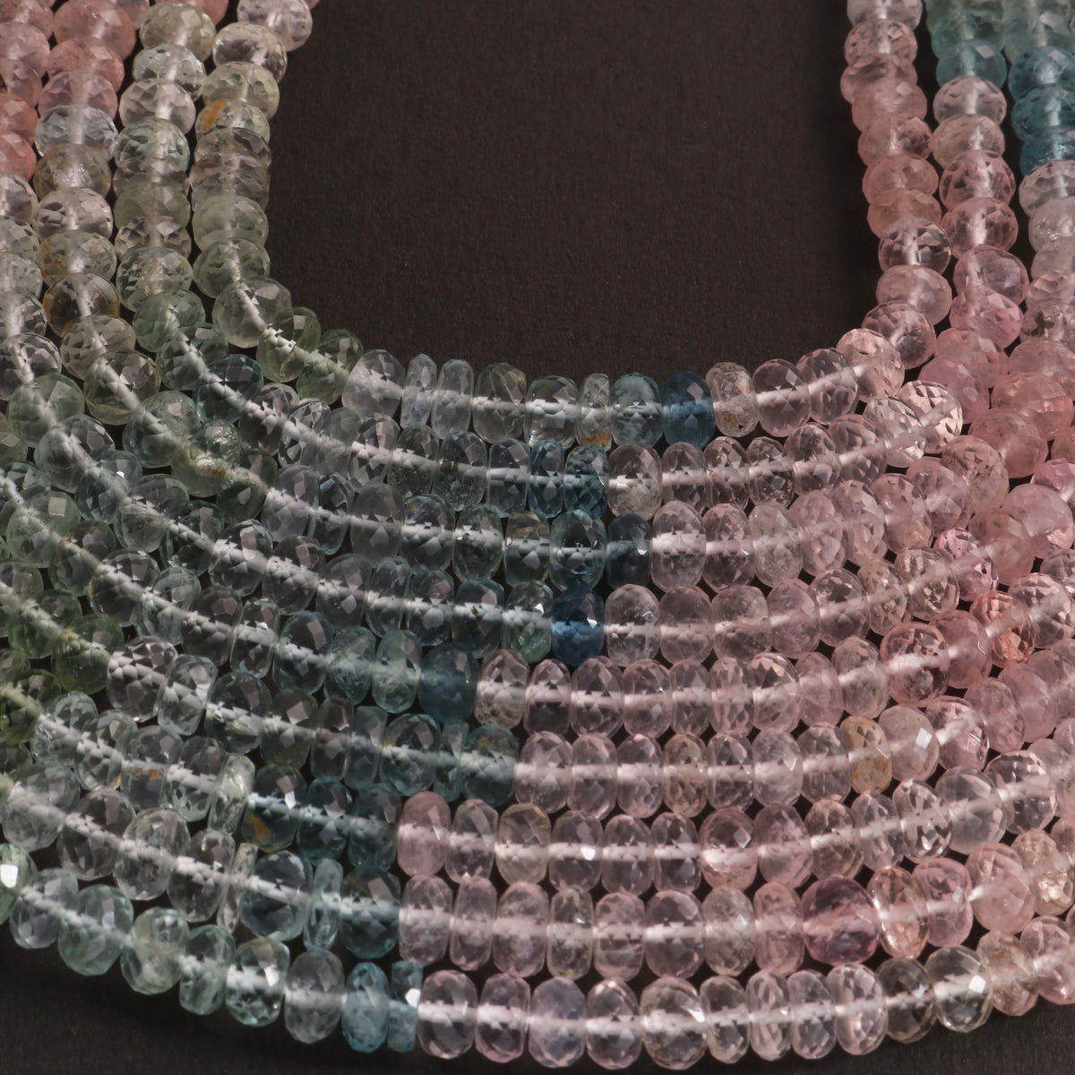 Long Strand Multi Aquamarine Faceted Rondelles Gemstone
