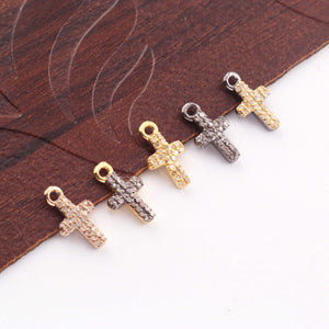 1 Pc Pave Diamond Cross Charm 925 Sterling Silver, Rose & Yellow Gold Vermeil Single Bail Pendant - 15mmx8mm PDC193 - Tucson Beads