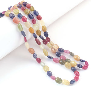 2 Strands Of Genuine Multi Sapphire Necklace - Smooth Oval Beads - Rare & Natural Necklace - Stunning Elegant Necklace SPB0189 - Tucson Beads