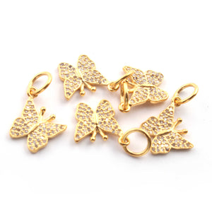 1 Pc Pave Diamond Butterfly Charm Pendant, Designer Charm, 925 Sterling Yellow Gold Vermeil , Pave Diamond Jewelry 19mmx19mm PDC00056 - Tucson Beads