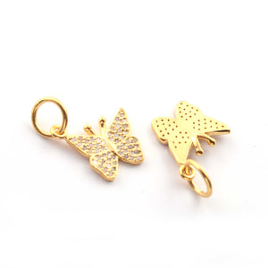 1 Pc Pave Diamond Butterfly Charm Pendant, Designer Charm, 925 Sterling Yellow Gold Vermeil , Pave Diamond Jewelry 19mmx19mm PDC00056 - Tucson Beads