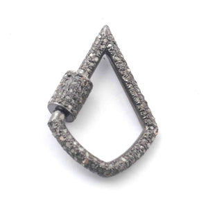 1 Pc Pave Diamond Lock- 925 Sterling Silver- Diamond Fancy Shape Lock with Screw On Mechanism 31mmx21mm GVCB003 - Tucson Beads