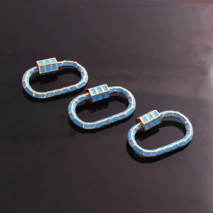 1 Pc Blue Color Designer Enamel Carabiner - 925 Sterling Vermeil- Enemel Lock 30mmx19mm  CB095 - Tucson Beads