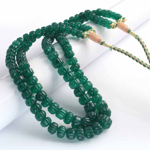 505 Carats 2 Strands Genuine Green Onyx Carved Watermelon Beads, Pumpkin Beads Necklace - Kharbuja Shape Beads - Jewelry DIY Necklace SPB0200 - Tucson Beads