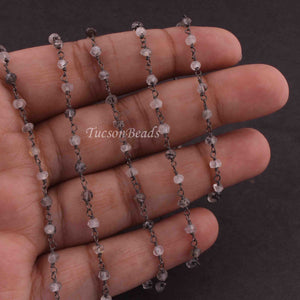 5 Feet Black Rutile 3mm-3.5mm Rosary Style Chain - Tourmalited Quartz Beads Black Wire Wrapped Beaded Chain SC243 - Tucson Beads