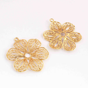 10 Pcs Beautiful Gold Flower Charm Pendant- 24k Matte Gold Plated Pendant - 46mmx40mm GPC1388 - Tucson Beads