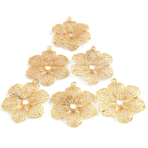 10 Pcs Beautiful Gold Flower Charm Pendant- 24k Matte Gold Plated Pendant - 46mmx40mm GPC1388 - Tucson Beads