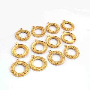10 Pcs Beautiful Gold  Designer Round  Charm Pendant- 24k Matte Gold Plated Round Pendant - 31mmx26mm GPC1384 - Tucson Beads