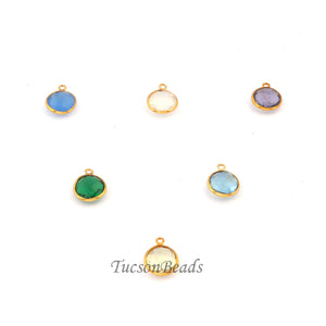 5  Pcs Mix Stone Faceted 925 Sterling Vermeil Round Shape Pendant , Mix Stone Colors Add- On Charm As Pendant 14mmx11mm  SS0011 - Tucson Beads