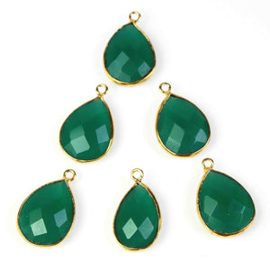 12 Pcs Green Onyx 24k Gold Plated Faceted Pear Shape Pendant & Connector -23mmx13mm-20mmx11mm PC469 - Tucson Beads