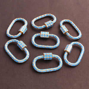1 Pc Blue Color Designer Enamel Brass Carabiner  Enamel Lock 30mmx19mm  CB077 - Tucson Beads