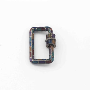 1 Pc Pave Diamond Rectangle Shape Multi Color Enamel Carabiner- 925 Sterling Silver- Diamond Lock with Screw On Mechanism 21mmx14mm CB031 - Tucson Beads