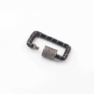 1 Pc Pave Diamond  Rectangle Black Enemel Carabiner- 925 Sterling Silver- Diamond Lock with Screw On Mechanism 21mmx14mm CB053 - Tucson Beads