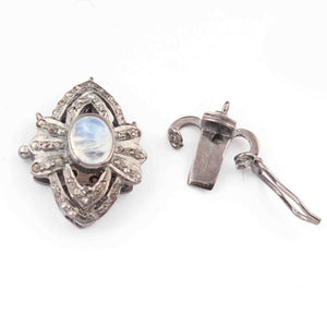 1 Pc Pave Diamond With Moonstone Designer  Screw Lock 925 Sterling Silver - Diamond Lock  30mmx28mm PDC1364 - Tucson Beads