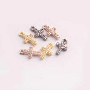 1 Pc Pave Diamond Cross Charm 925 Sterling Silver, Rose & Yellow Gold Vermeil Single Bail Pendant - 15mmx8mm PDC193 - Tucson Beads