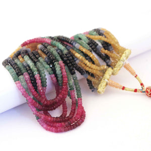 610  Carats 7 Strands Of Genuine Multi Sapphire Necklace - Faceted Rondelle Beads - Rare & Natural Multi Sapphire Necklace - Stunning Elegant Necklace BRU020 - Tucson Beads
