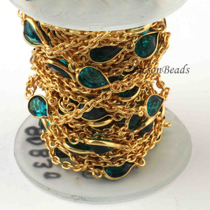 2 Feet Green Hydro Pear Shape Connector Chain -  24k Gold Plated Bezel Continuous Connector Beaded Chain 16mmx7mm SC458 - Tucson Beads
