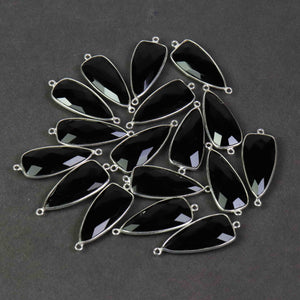5 Pcs Black Onyx Faceted 925 Sterling Silver Dagger Shape Double Bail Connector 34mmx13mm- SS131 - Tucson Beads