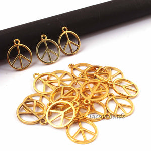 10 Pcs Designer Gold Plated Copper Peace Pendant - Peace Charm - Copper Round Pendant 15mmx17mm GPC0028 - Tucson Beads