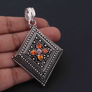 1 Pc Oxidized Silver Plated Multi Gemstone Kite Pendant, 65mmx49mm Oxidized Metal Jewelry Pendant - OS006 - Tucson Beads