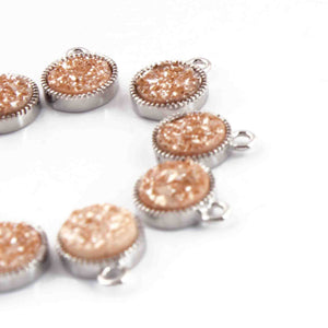 10 Pcs Orange Druzzy  Round Shape Pendant Druzzy Silver Plated - Electroplated Silver Druzzy 9mmx7mm  PC993 - Tucson Beads