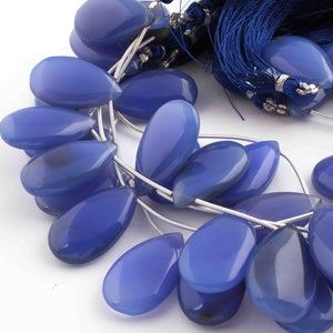 1 Long Strand Blue Chalcedony Smooth Briolettes -Pear Shape  Briolettes - 27mmx16mm - 8 Inches BR01003 - Tucson Beads