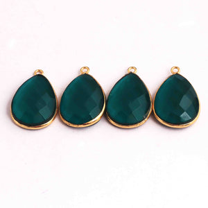 12  Pcs Emerald Hydro Faceted  Pear Shape 24k Gold Plated Pendant - 25mmx16mm  PC392 - Tucson Beads