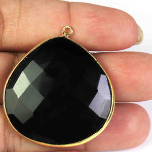 3 Pcs Beautiful Black Onyx 24k Gold Plated Faceted Heart Shape Single Bail Pendant- 39mmx35mm PC174 - Tucson Beads