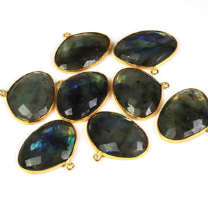 8 Pcs Beautiful Labradorite Blue Flesh 24k Gold Plated Faceted Heart Shape Single Bail Pendant- 29mmx24mm PC598 - Tucson Beads