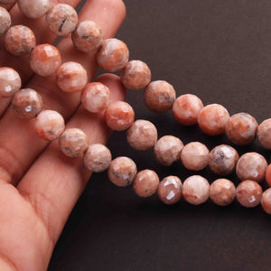 1 Long Strand Peach Jasper  Faceted Rondelles - Roundel ball Beads 9mm-10mm 8 Inches BR159 - Tucson Beads