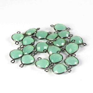 18  Pcs  Aqua Chalcedony Faceted Oxidized  sterling Silver Heart Shape Connector 17mmx11mm- SS657 - Tucson Beads