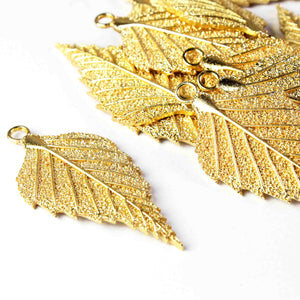 5 Pcs Gold Leaf Charm Pendant - 24k Matte Gold Plated - Brass Gold Leaf Pendant 53mmx26mm GPC217 - Tucson Beads