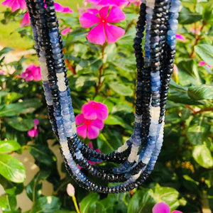 Shaded Blue Sapphire Beaded Necklace - Necklace With Lock - Long Knotted Beads Necklace -Single Wrap Necklace - Gemstone Necklace (Without Pendant) BR-0387 - Tucson Beads