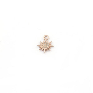 2 Pcs Pave Diamond Sun Charm 925 Sterling Silver /Vermeil & Rose Gold Vermeil Pendant - 11mmx8mm PDC908 - Tucson Beads