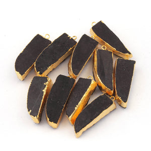 10 Pcs Black Agate 24K Gold Plated Horn Shape Sparkle Druzy Single Bail Pendant 34mmx11mm-37mmx12mm DRZ058 - Tucson Beads