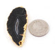 1 Pc Black Agate Druzy Drusy Druzzy Slice Electroplated 24K Gold Edge Single Bail Pendant 59mmx25mm-75mmx34mm Drz085 - Tucson Beads