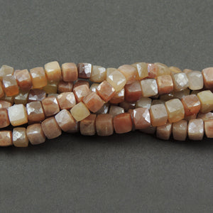 1 Strand Peach Moonstone Silver Coated Faceted Cube Briolettes- Cube Beads 7mm-8mm 8Inches BR1916 - Tucson Beads